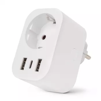 ENTAC slimme WiFi stekker 1x Schuko met 2x USB-A en 1x USB-C, wit