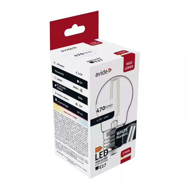 Avide LED-lamp White Filament Mini Globe 4,5W E27 warmwit 2700K