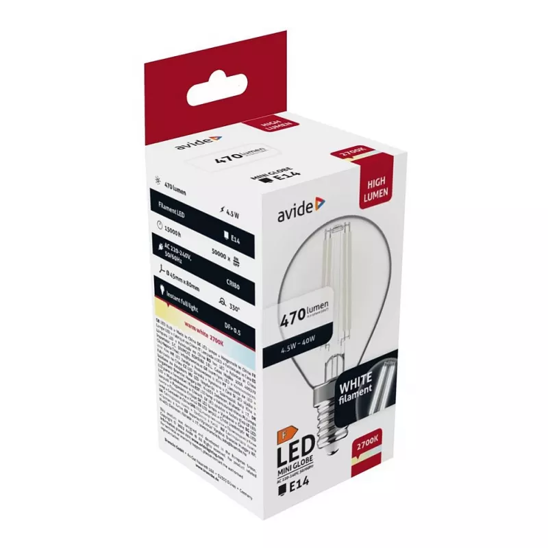 Avide LED filament Mini Globe lamp 4,5W E14 warmwit 2700K