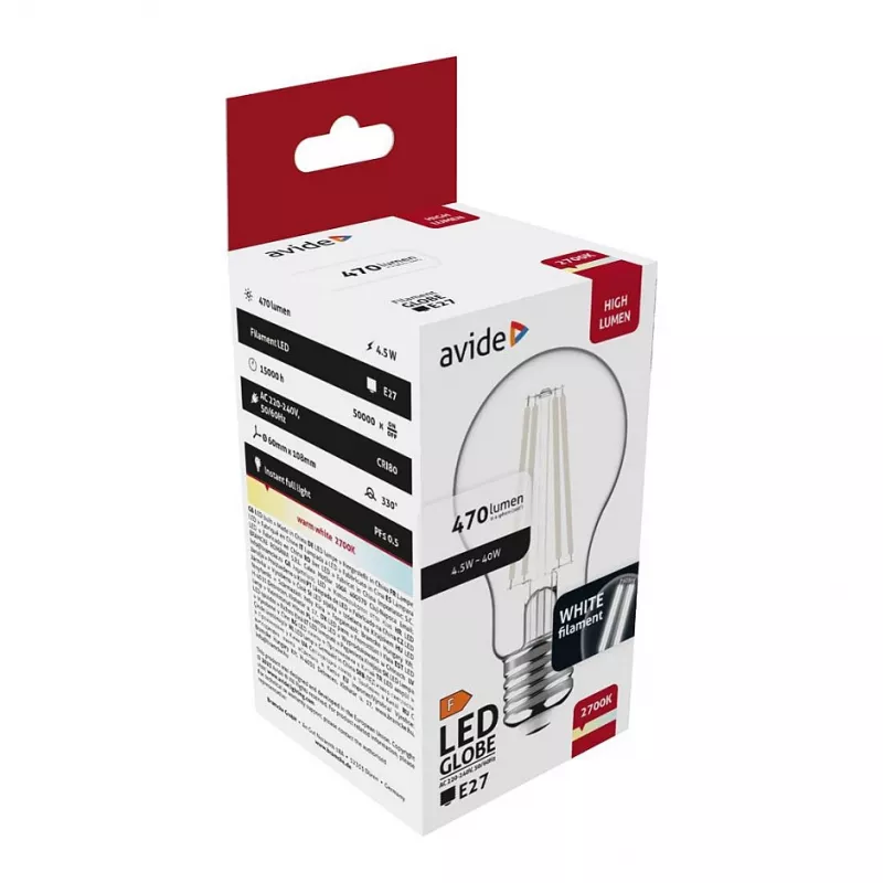 Avide LED filament Globe lamp 4,5W E27 warm wit 2700K