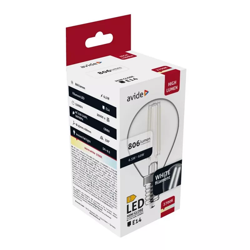 Avide LED-lamp White Filament Mini Globe 6,5W E14 warmwit 2700K