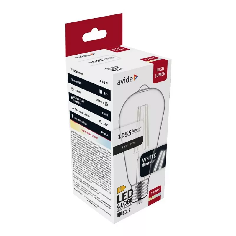 Avide LED-lamp White Filament ST64 8,5W E27 warmwit 2700K