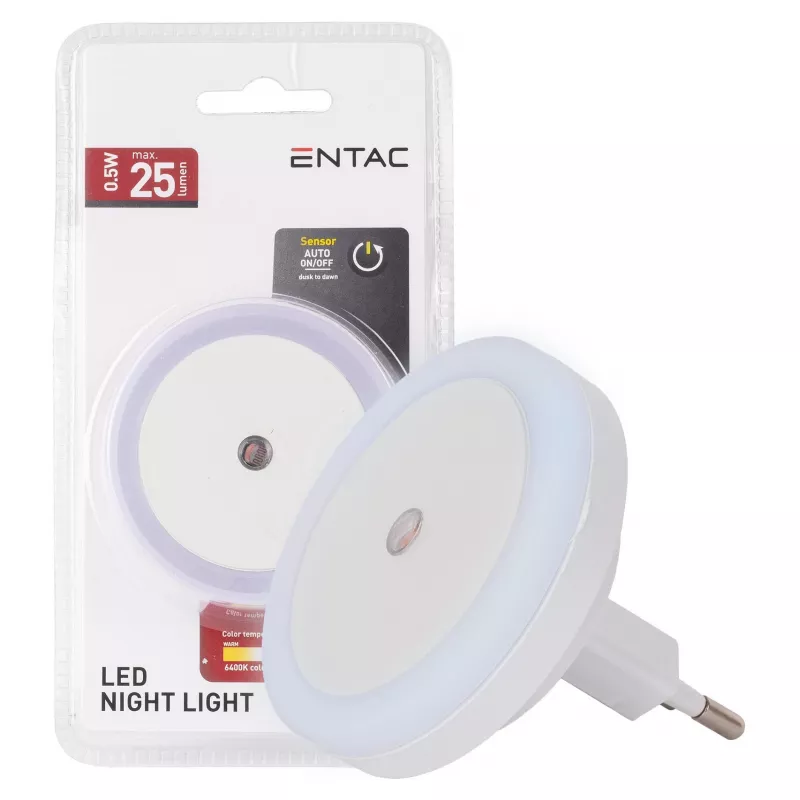 ENTAC nachtlampje 0,5W rond koelwit met schemersensor