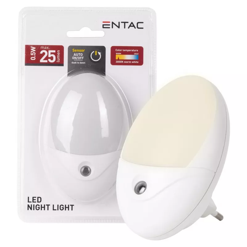 ENTAC LED nachtlampje 0,5W ovaal warmwit met schemersensor