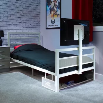 XROCKER gaming eenpersoonsbed 90x190cm met tv-beugel metaal wit