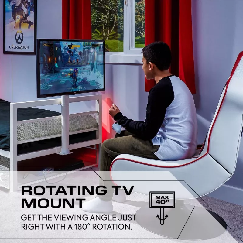 XROCKER gaming eenpersoonsbed 90x190cm met tv-beugel metaal wit