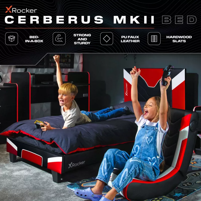 XROCKER Gaming & Racing eenpersoonsbed 90x190cm rood kunstleer