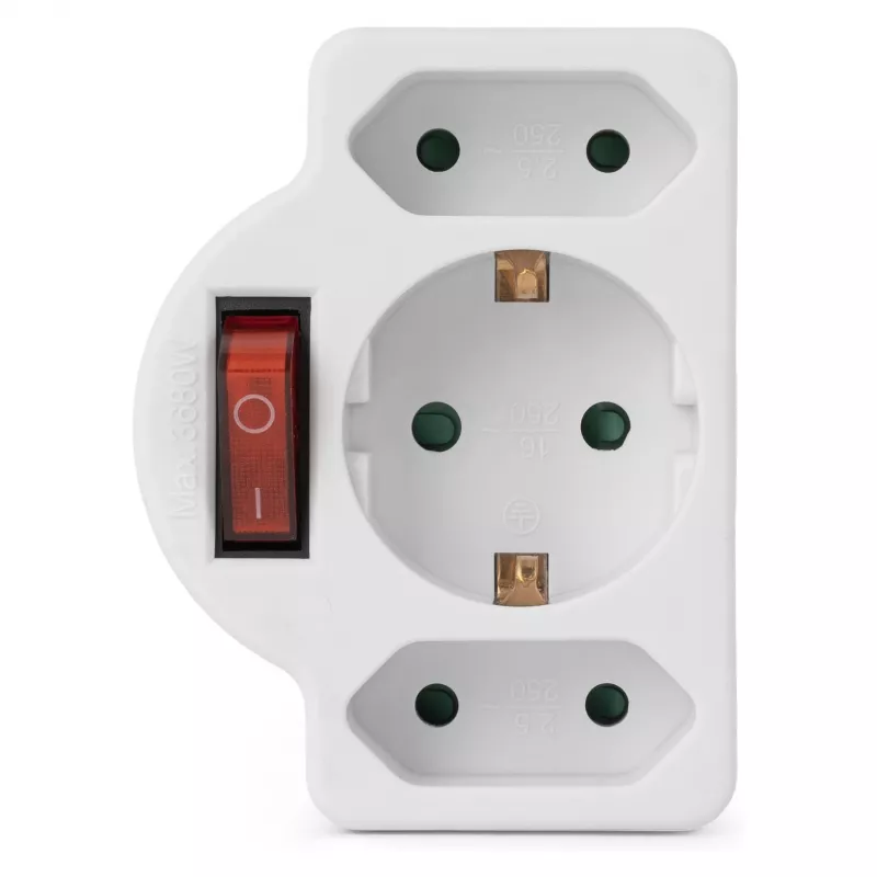 ENTAC Wandcontactdoos-adapter 2x Euro 1x Schuko met schakelaar Wit