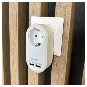 ENTAC Stekkerdoos-adapter met 2x USB-A Wit