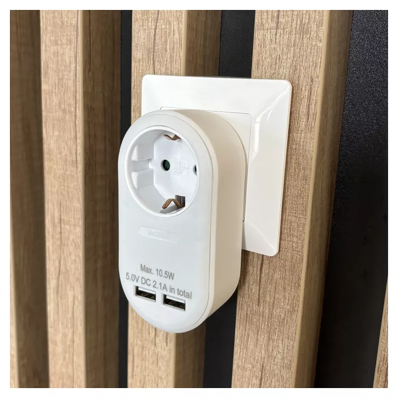 ENTAC Stekkerdoos-adapter met 2x USB-A Wit