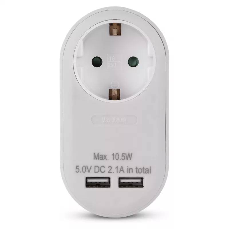 ENTAC Stekkerdoos-adapter met 2x USB-A Wit