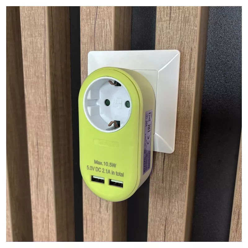 ENTAC Stekkerdoos-adapter met 2x USB-A Lime