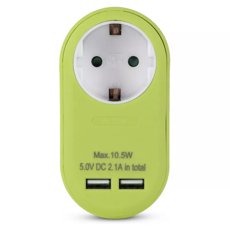 ENTAC Stekkerdoos-adapter met 2x USB-A Lime