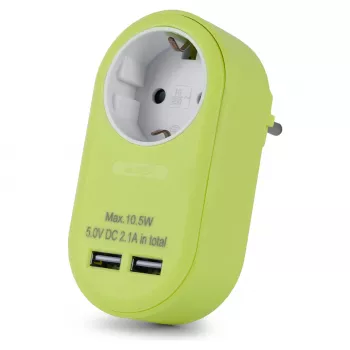 ENTAC Stekkerdoos-adapter met 2x USB-A Lime