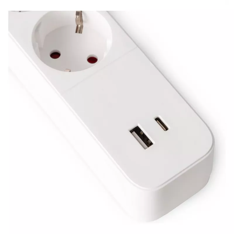 ENTAC stekkerdoos 4-voudig met 1x USB-A & 1x USB-C, 1,5 m wit