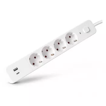 ENTAC stekkerdoos 4-voudig met 1x USB-A & 1x USB-C, 1,5 m wit