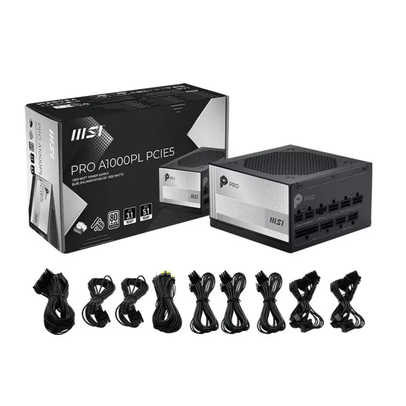 MSI PRO A1000PL PCIE5 1000W 80 PLUS Gold volledig modulair ATX 3.0 voeding