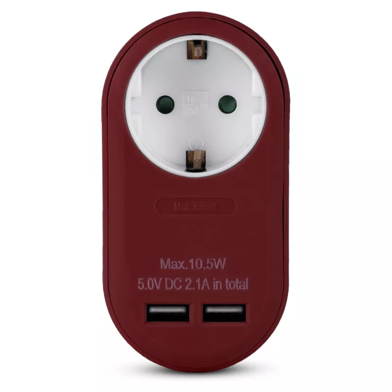 ENTAC stopcontactadapter met 2x USB-A bordeaux