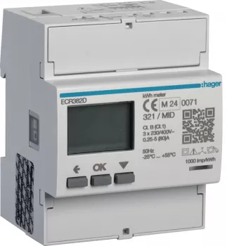 Hager ECR382D 3-fase directe aansluiting energiemeter 80A 4 modules Modbus MID