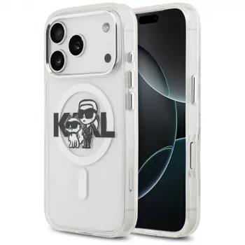 Karl Lagerfeld IML Glitter Karl & Choupette Sketch Logo MagSafe Case voor iPhone 17 Pro, Transparant