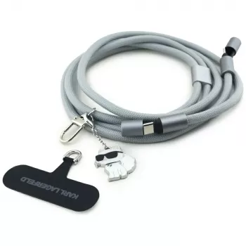 Karl Lagerfeld Crossbody Strap Choupette Charm - Universele telefoonstrap / USB-C naar USB-C kabel 1,5m (grijs)