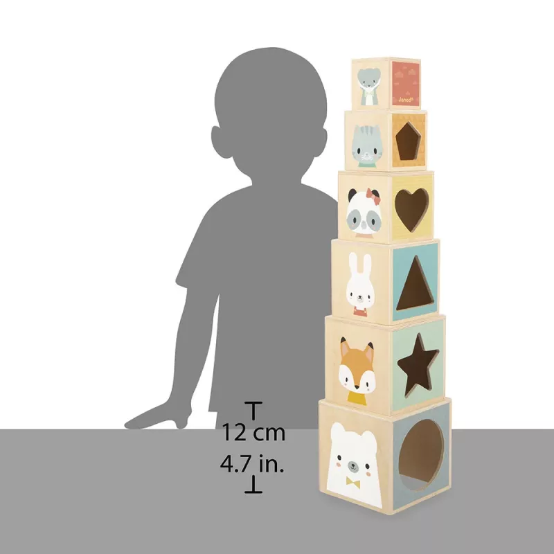 Janod Pure stapelpiramide van hout, 6 delen, vanaf 12 maanden