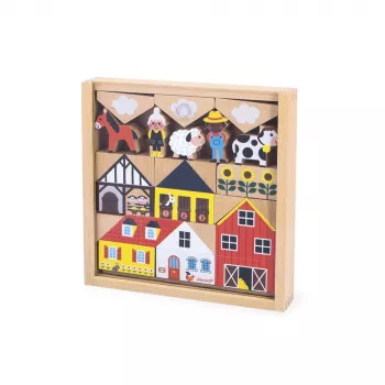 Janod houten bouwblokken & figurenset 34-delige dorp kruispunt 2+