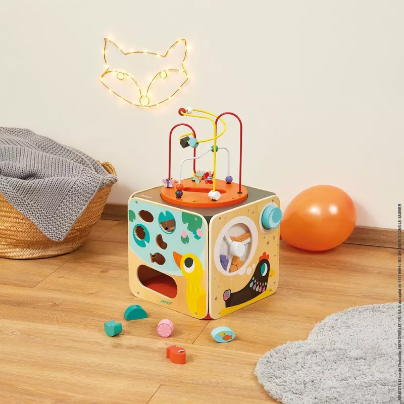 Janod grote educatieve activiteitenkubus met kralenlabyrint J08256