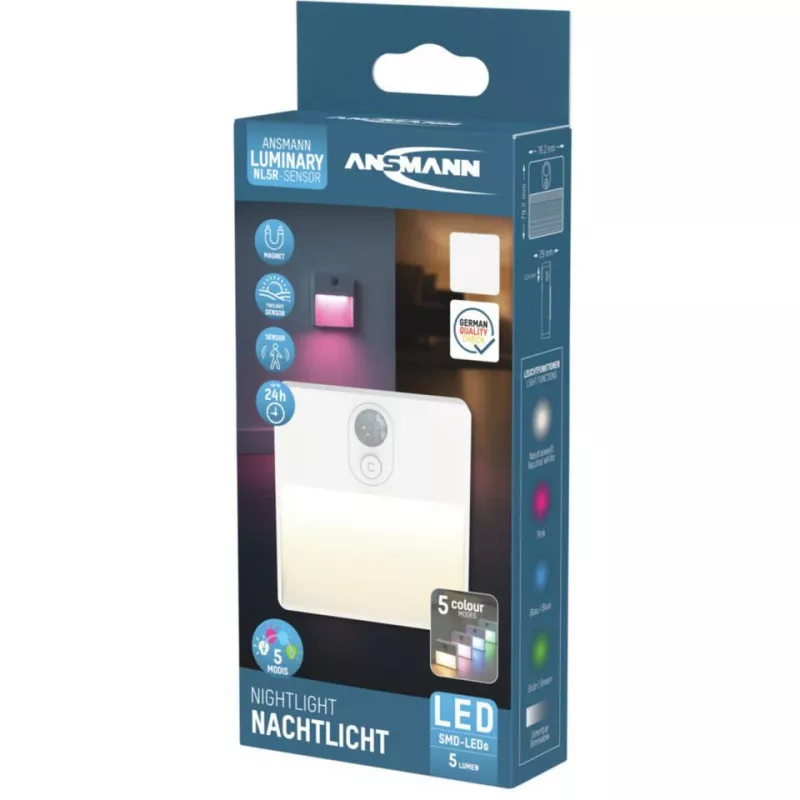 ANSMANN NL5R LED nachtlampje met schemersensor, wit, 7,0 cm, 1 stuk (1600-0481)