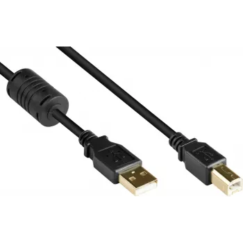 GoodConnections USB 2.0 kabel USB Type-A naar USB Type-B met ferrietkern, verguld, zwart, 5m (GC-M0083)