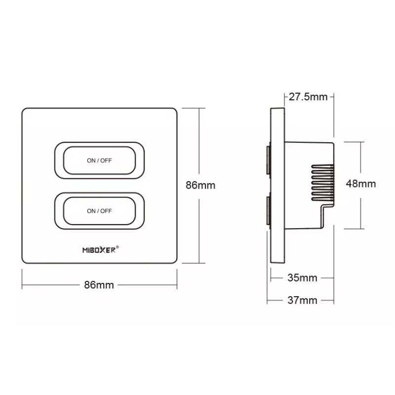 MIBOXER ESW2B 2-voudige smart switch LED-afstandsbediening met WiFi en 2,4 GHz bewegingssensor en dimmer