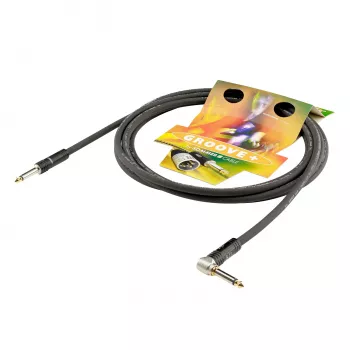 Sommer Cable SC-Spirit LLX instrumentkabel, 1 x 0,38 mm², 6,3-mm-monojackstekker naar 6,3-mm-monojackstekker 90° (NOISEFREE), HICON, zwart, 3 m (LX3C-0300-SW)