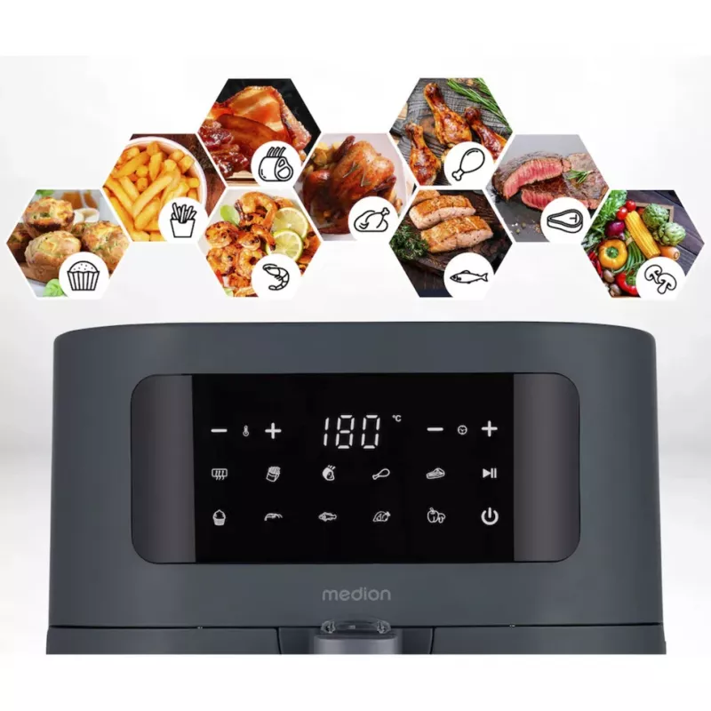 MEDION Life MD 11740 E40 XL heteluchtfriteuse, grijs, 2150 W, 5,2 L mand