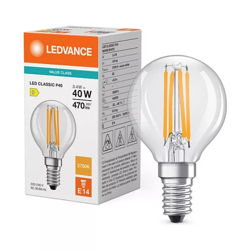 Osram LED Classic P 40 Filament 3.4W 827 helder E14 LED-lamp, mini globe