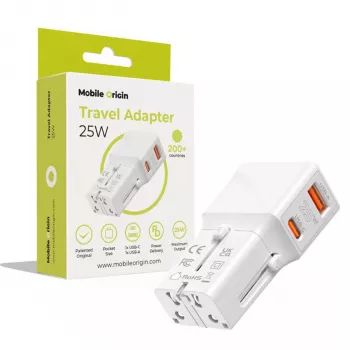Mobile Origin reisadapter 25W EU/VS/UK/AU, wit