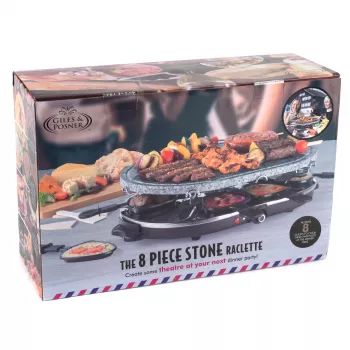 Giles & Posner EK1872GV2VDE tafel-steen-raclettegrill - 1200W, voor 8 personen, zwart/grijs