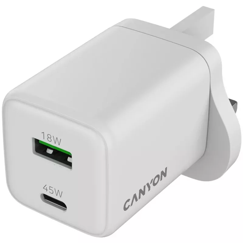 CANYON CU45AC GaN 45W 1xPD 1xQC UK witte wandlader