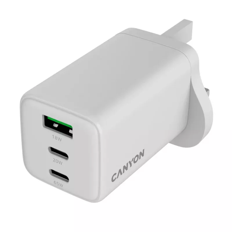 CANYON CU65ACC GaN 65W 2xPD 1xQC UK Wit Wandlader