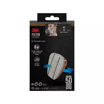 3M 6055 A2 gasfilter voor ademhalingsmaskers, 4 paar (8 filters), EN 14387:2004 + A1:2008