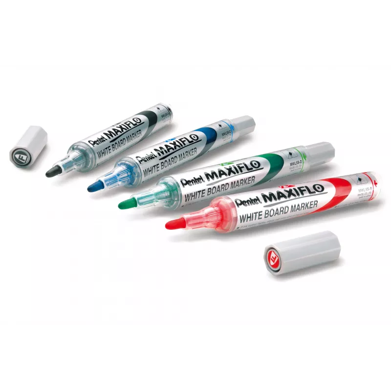 Pentel Maxiflo Flex-Feel whiteboardmarker set, gemengde kleuren, 2,0 - 5,0 mm, 4 stuks