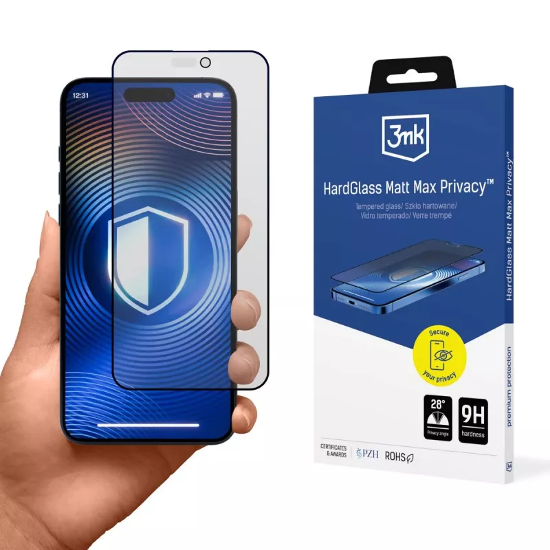 3MK HardGlass Matt Max Privacy displayschermfolie voor Apple iPhone 16 Pro