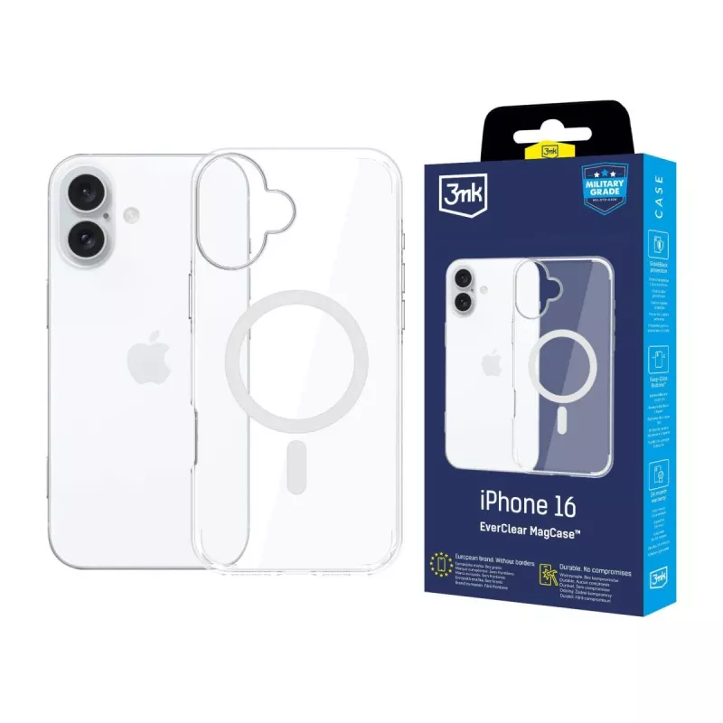 3MK EverClear MagCase achterkantcover voor Apple iPhone 16 - kristalhelder