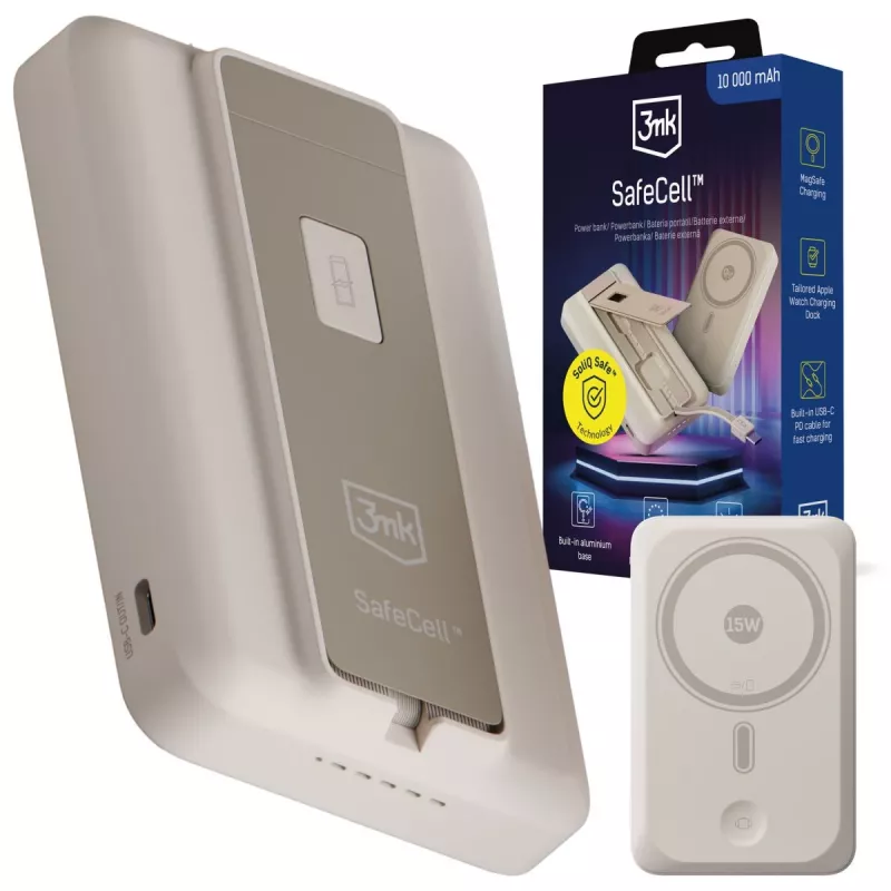 3mk SafeCell 10000 mAh MagSafe USB-C PD powerbank beige