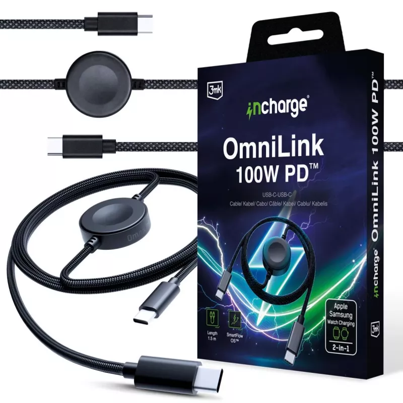 3MK PROTECTION 3mk incharge® OmniLink 100W PD zwart 1,5m USB-C naar USB-C kabel