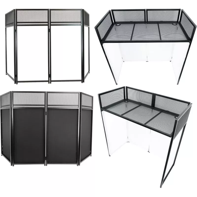 MOZOS EPDJ-100 DJ-podiumbekleding met tafel - groot scherm, wit paneel, zwart frame
