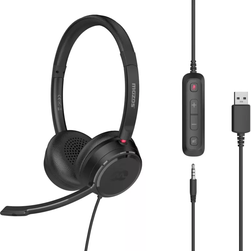 MOZOS KL201 USB-headset met microfoon, on-ear, zwart