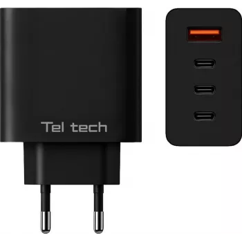 Teltech GaN USB / 3x USB-C 100W QC PD oplader zwart TCH-08