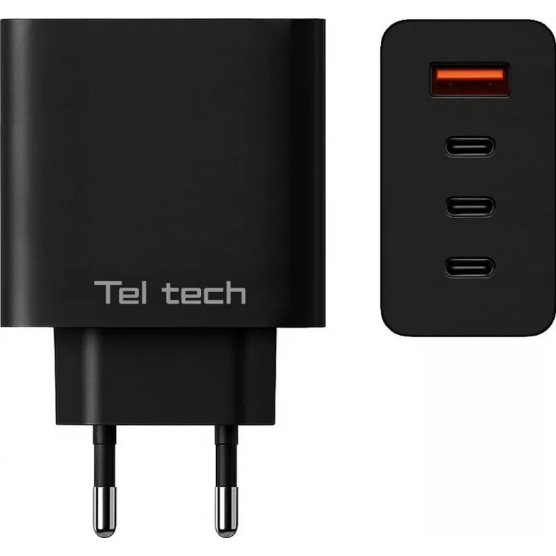 Teltech GaN USB / 3x USB-C 100W QC PD oplader zwart TCH-08