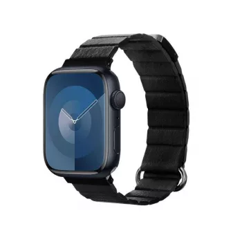 Crong Eclipse echt lederen magnetische lus bandje voor Apple Watch 44/45/46/49 mm (zwart)