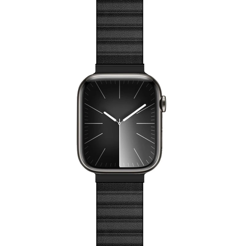Crong Eclipse echt lederen magnetische lus bandje voor Apple Watch 44/45/46/49 mm (zwart)